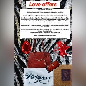 Brighton Frances Bag Wallet Dust Bag Box Croc Embossed Leather Rare Masterpiece